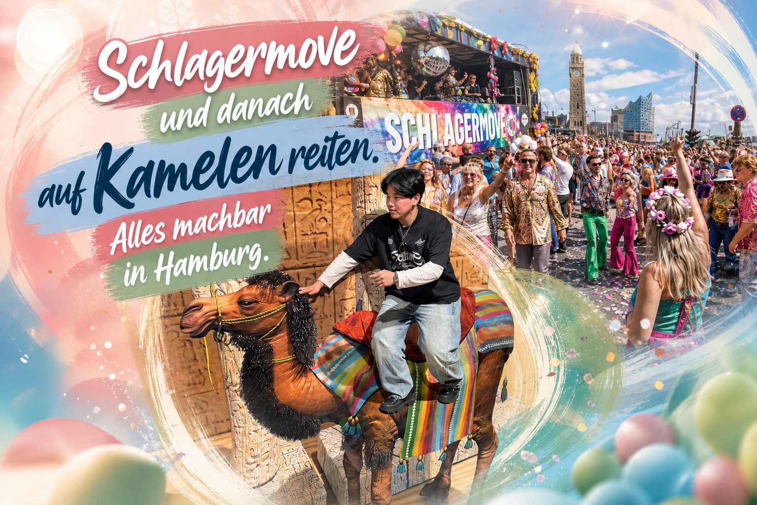 Schlagermove und danach auf Kamelen reiten. Alles machbar in Hamburg.